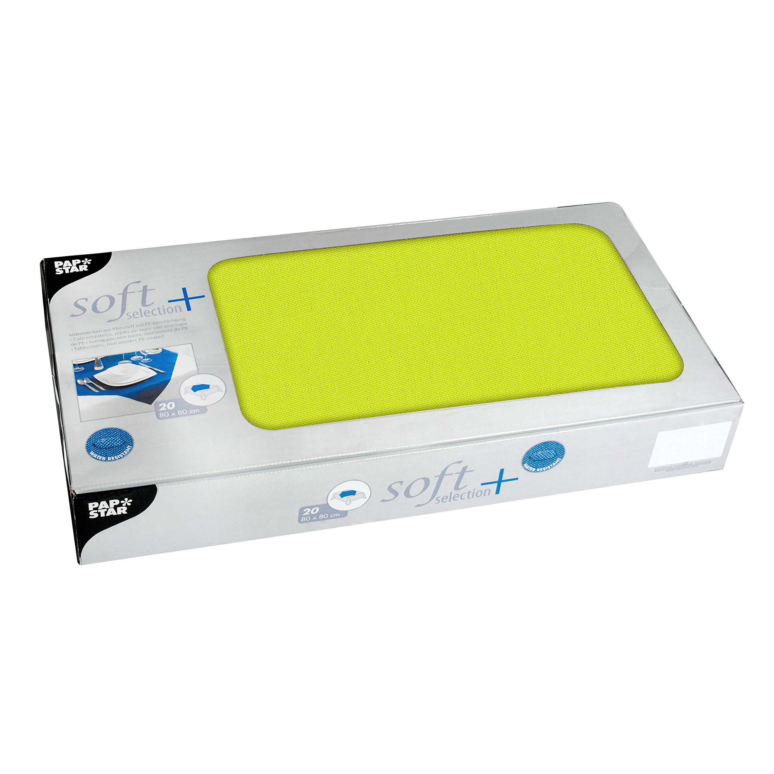 Papstar Soft Selection Tablecloths, Fabric-Like Fleece 20 Plus 80 x 80 cm Lime Green, # 84917