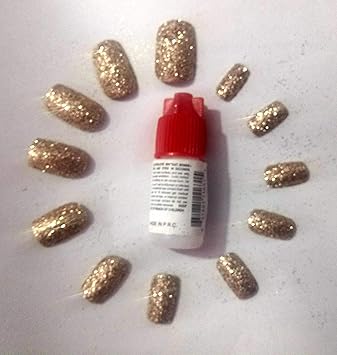 TC 12 Pcs Artificial rose gold Glitter Nails (Reusable) With Professional Nail Glue Reusable