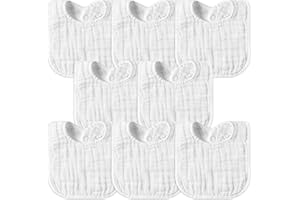 GROBRO7 8Pcs Muslin Baby Bibs Soft Cotton Adjustable Snap Drool Bib Absorbent Breathable Feeding Bibs for Teething Drooling