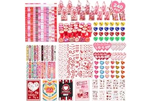VEWICOKOP Valentine's Day Gifts for Kids, 240Pcs Classroom Exchange Stationery Set with Card,Pencil, Sharpener, Eraser, Notebook,Slap Bracelet, Stamp,Tattoo Sticker, Goodie Bag Stuffers for School Party Favors