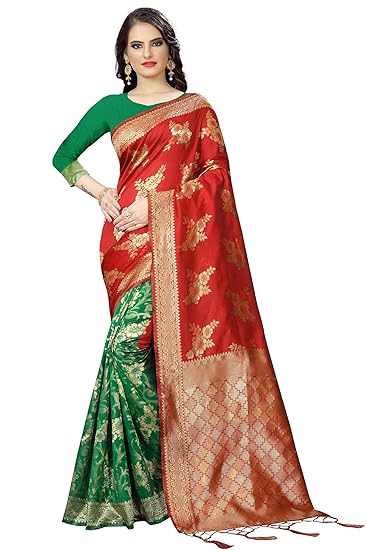 Titos Factory Jacquard Silk Saree With Unstitched Blouse Piece Free Size