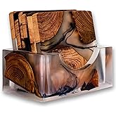 Avocrafts Wooden Coasters Set, Epoxy Modern Coasters with Holder, Cedar Wood (4 Pack with Holder)