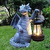 Qobumy Solar Dragon Garden Statue Decoration with Solar Lantern,Dragon Figurine Lights Outdoor Décor for Yard,Lawn ,Patio, Balcony, Unique Housewarming Ornament
