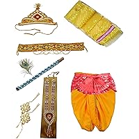 Pakhi Little Krishna Dhoti Dupatta Set - Yellow Set with Fan (9 - 12 Months)