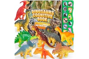 IVOXEX Dinosaur Toys,Dinosaur Sound Book with Pack of 12 Toy Figures,Realistic Roars,Interactive Perfect for Kids Dinosaurs Educational Toys for 3 4 5 6Year Old Boys&Girls
