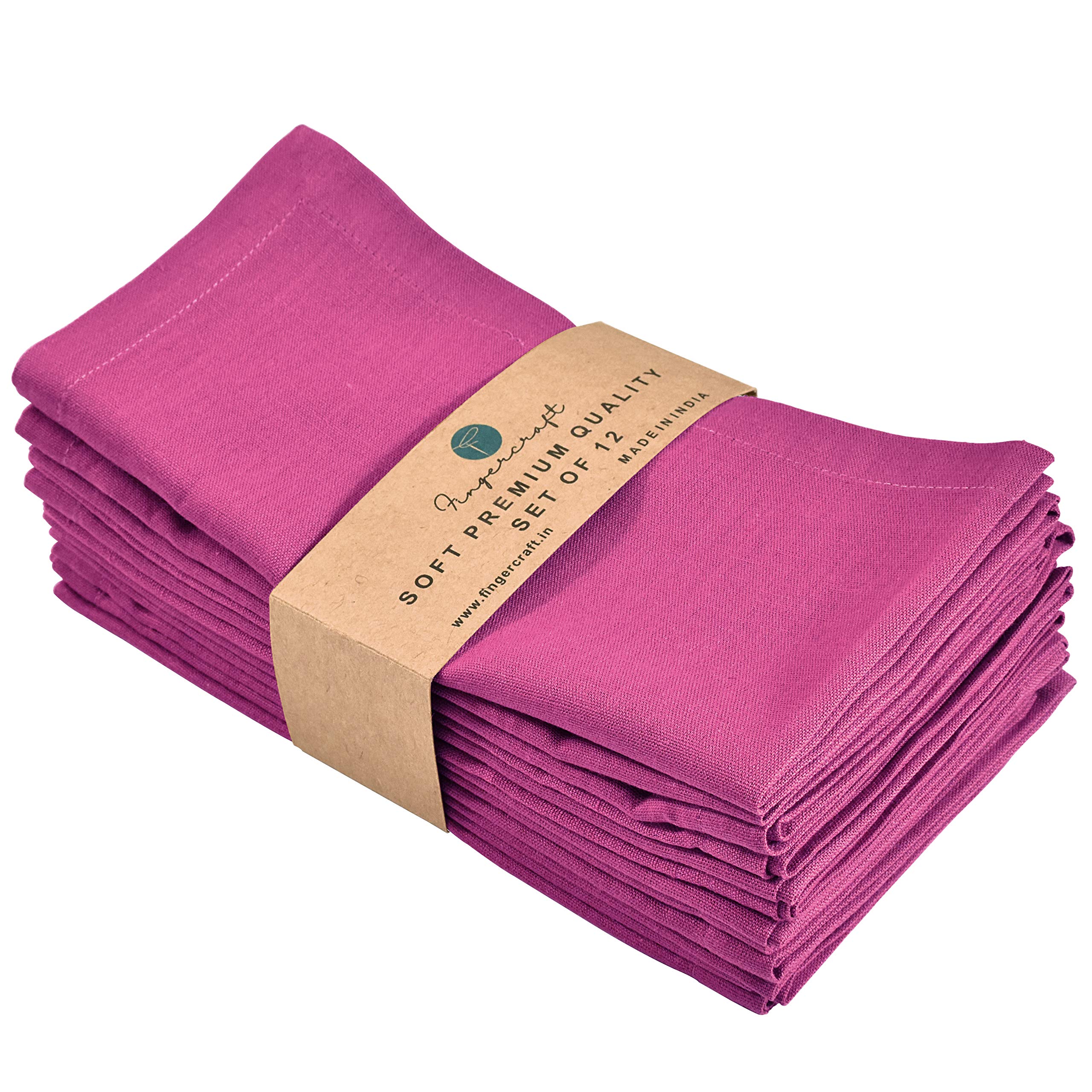 FINGERCRAFT Dinner Cloth Napkins, Cotton Linen Blend Fabric 12 Pack Easter Special, Premium Quality, Mitered Corners for Every Day Use Napkins are Pre Shrunk and Good Absorbency Magenta — image 1