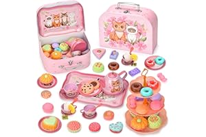 Flormoon Little Girl Tea Set, 50PCS Princess Play Tea Set, Pretend Kitchen Toy, Learning Shapes & Colors Toy for Kids Children Tea Party and Fun