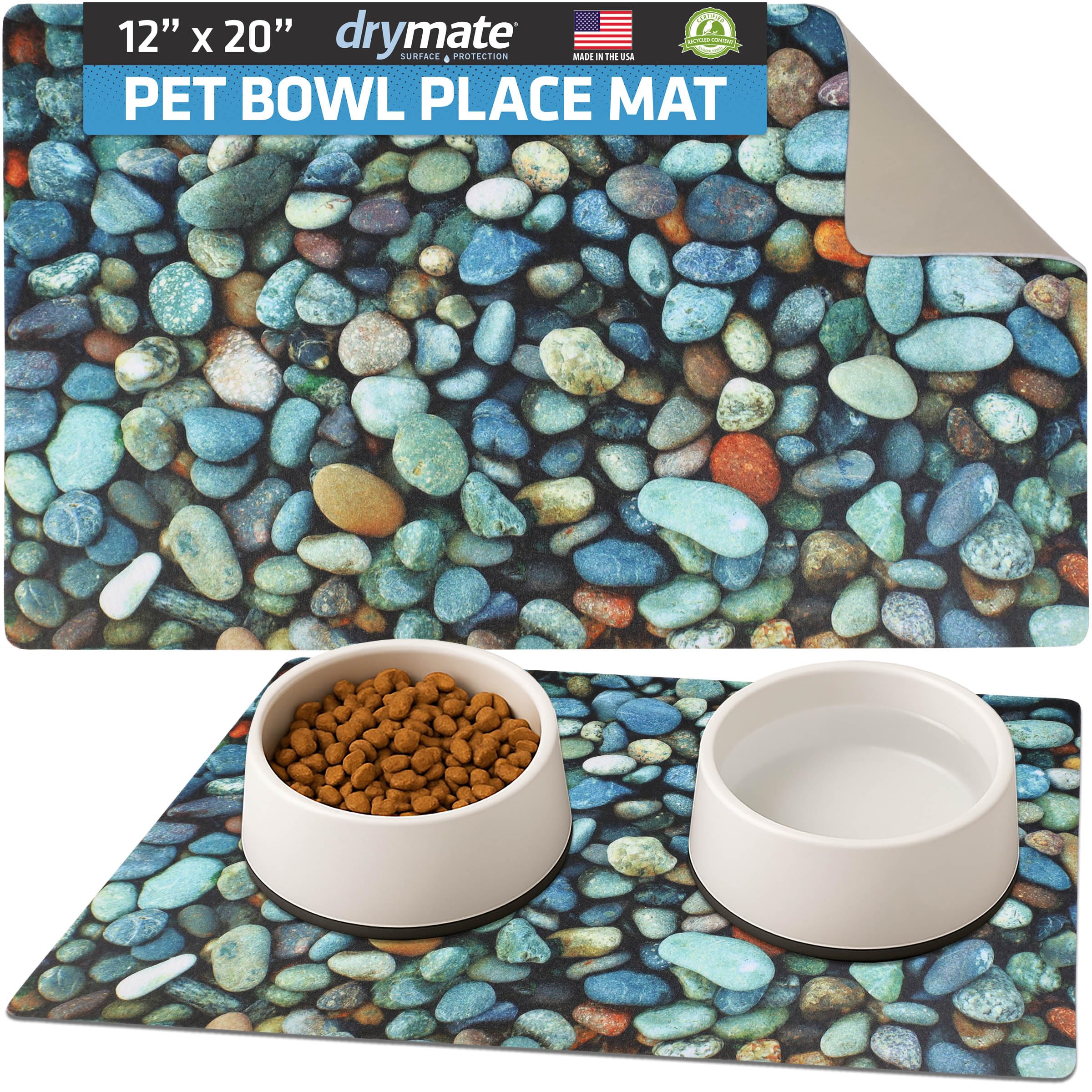 Drymate Designer Pet Bowl Placemat, River Rock, 12 X 20 Inch, Gray