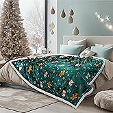 PAVILIA Green Christmas Sherpa Throw Blanket, Gingerbread Snowman Holiday Pattern, Soft Reversible Fleece & Sherpa 60x80 Winter Blanket for Couch & Bed, Cozy Christmas Decor