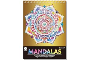 DESECRAFT Mandalas Coloring Book for Adults Relaxation - Spiral Bound Adult Coloring Book with Gold Foil Designs, Anxiety Relief & Stress Relief Gifts for Women 8.5" x 11" Tear Out Pages