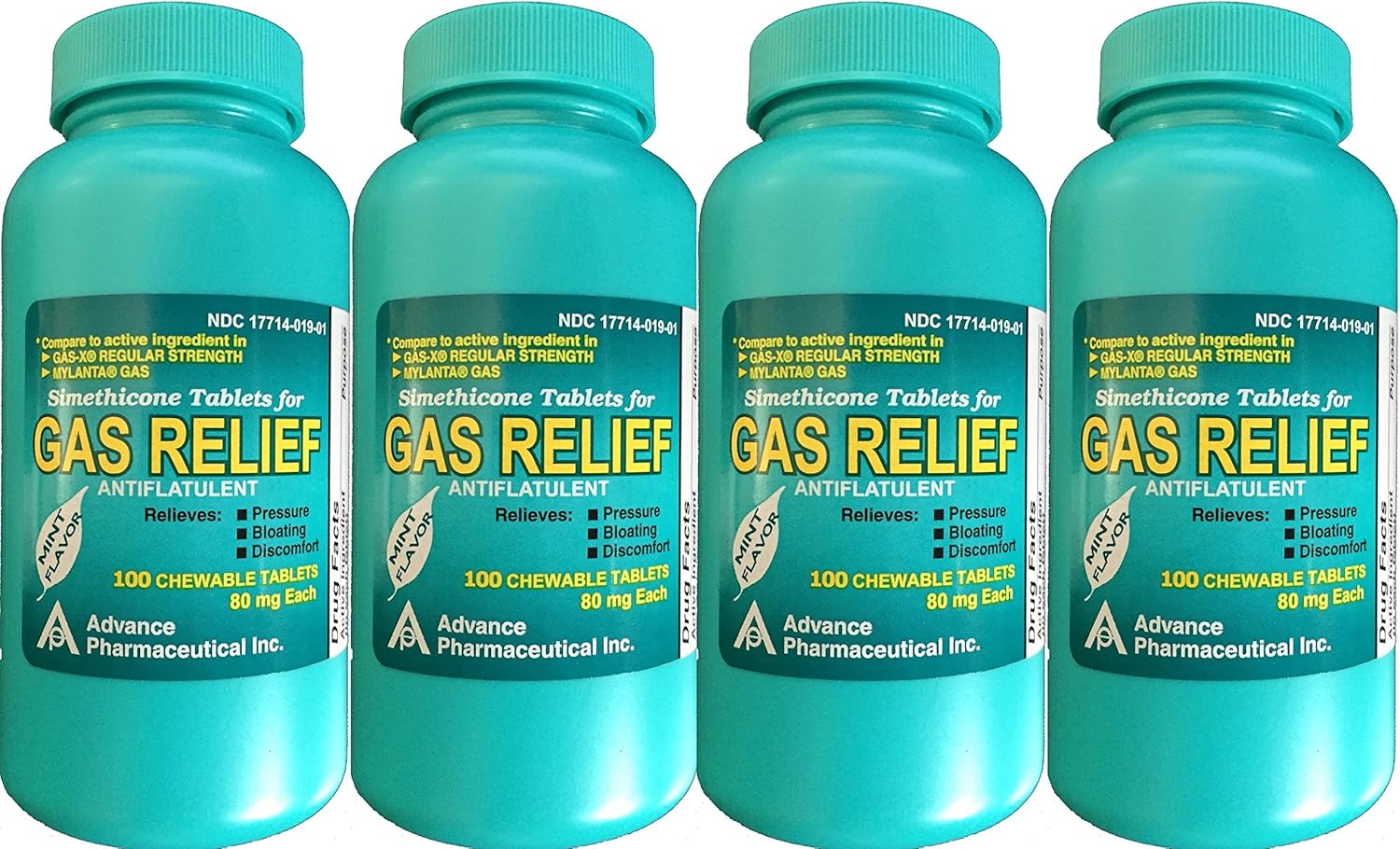 Advance Pharmaceutical Simethicone Tablets 80 Mg Mint, for Gas Relief 100 Chewable