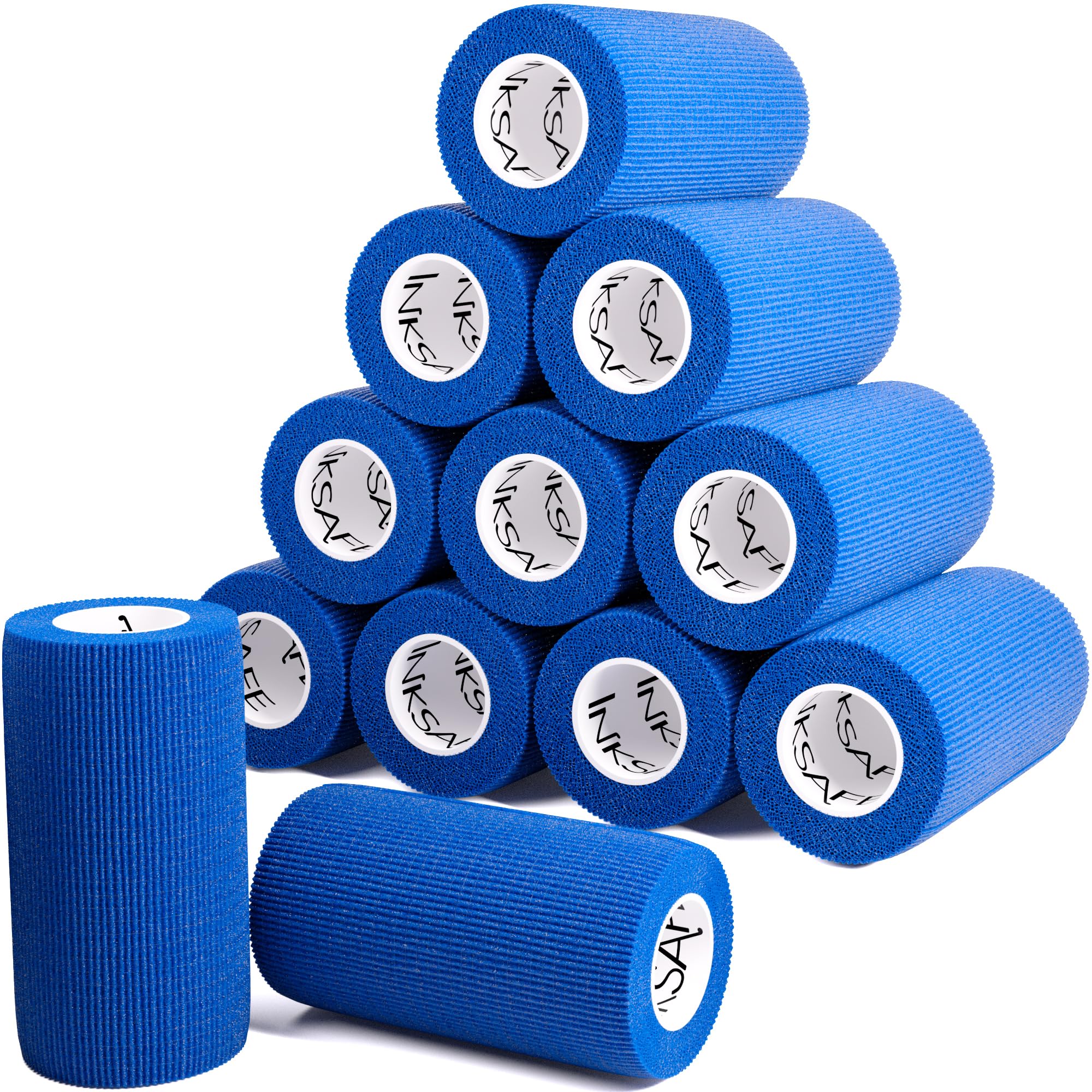 Inksafe Blue Self Adherent Cohesive Bandages 10cm x 4.5m Box of 12 - Uses Include Vet Wrap, Tape for Human Wrist and Ankle Sprains and Sports Injuries
