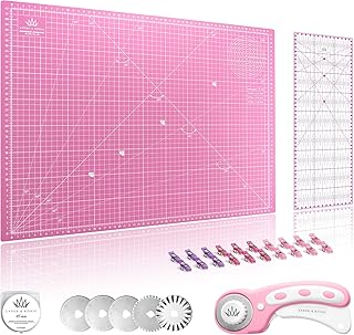 Lange & König A2 Rollschneider Set Inkl. A2 Schneidematte, Rollschneider, 5 Ersatzklingen, Patchwork-Lineal + 20 Stoffklammern als Nähzubehör