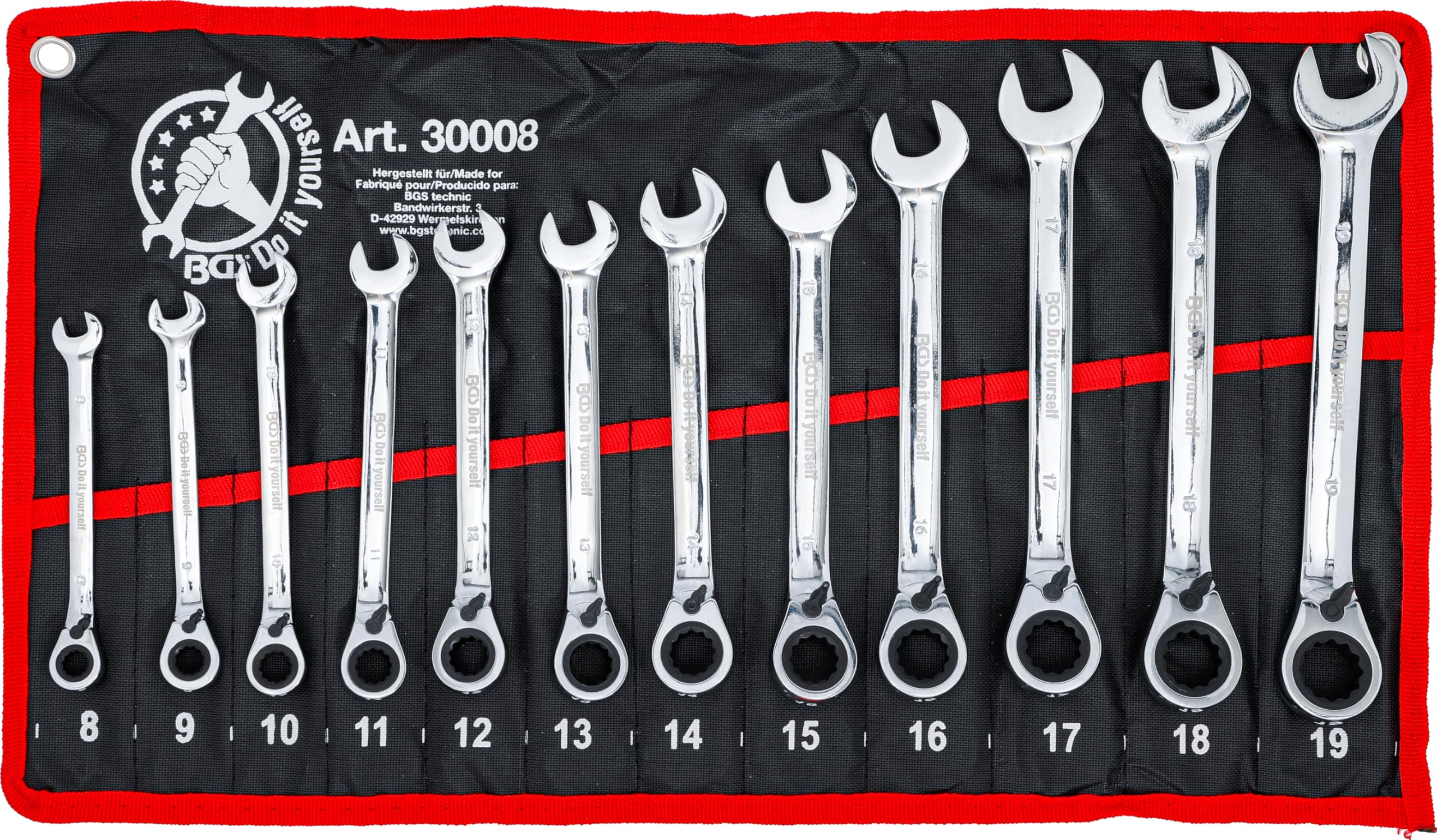 BGS Diy 30008 | Ratchet Combination Wrench Set | reversible | 8 - 19 mm | 12 pcs.