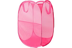 MOOMASS Foldable Mesh Popup Laundry Hamper,Laundry Basket Easy to Open and Fold for Dorm,Travel, College Dorms, and More (pink)