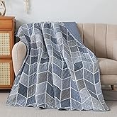 SLPR Heather 50" x 60" Quilted Throw Blanket: Lightweight Chevron Quilt, Cream and Blue Lap Comforter, Zig Zag Farmhouse Coverlet, Summer Quilted Blanket for Couch and Bed