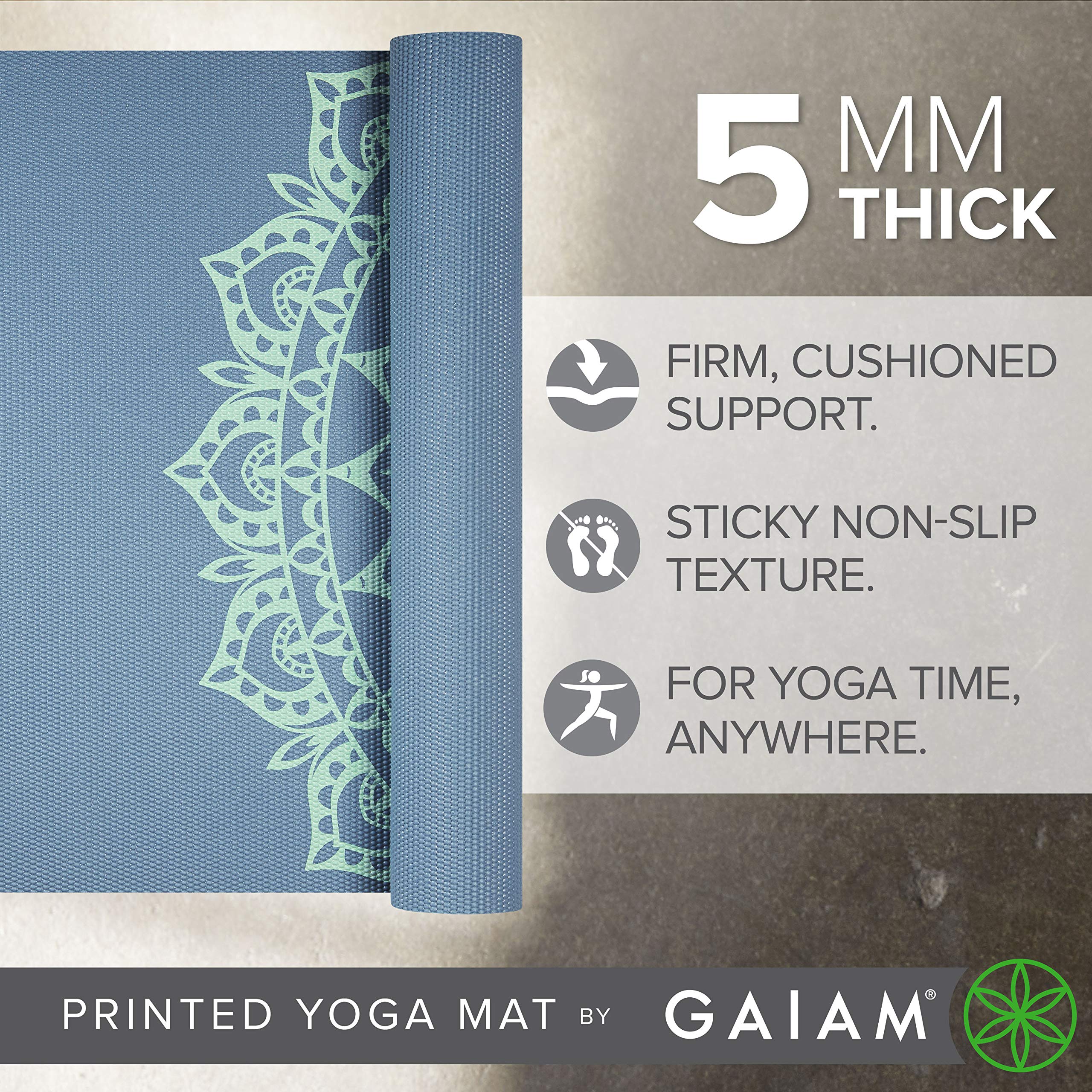 Gaiam Yoga Mat Unisex-Adult Premium Print Non Slip Exercise & Fitness Mat for All Types of Yoga, Pilates & Floor Workouts, Blue Shadow Marrakesh, 68 Inch L x 24 Inch W x 5mm Thick - Image 2