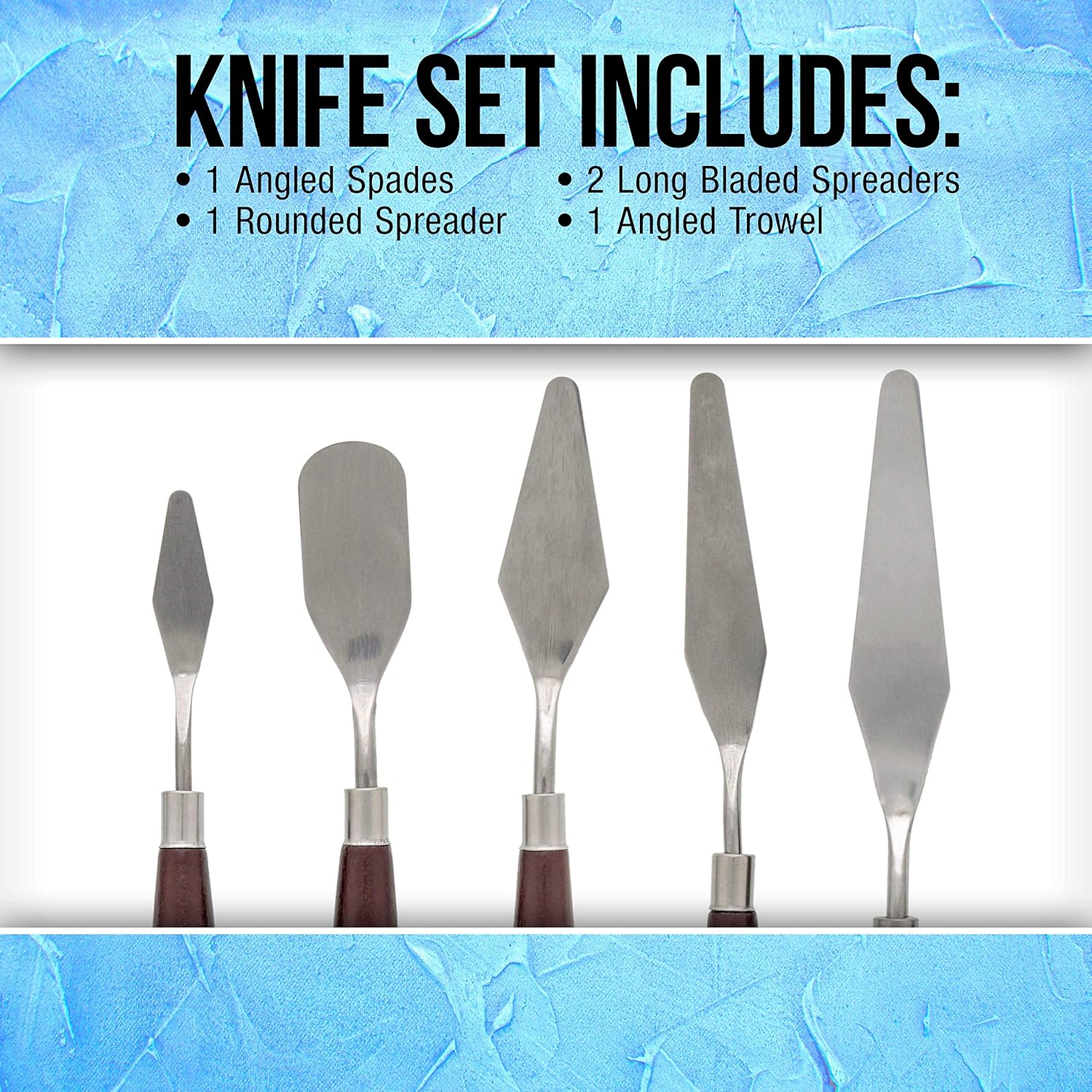 US Art Supply 5 Piece Stainless Steel Palette Knife Set - Thin & Flexible Spatulas & Painting Knives for All Oil or Acrylic Painting & Color Mixing and as a 3-D Printer Removal Tool
