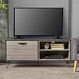 Christopher Knight HomeVeda Mid-Century Modern Two-Toned Faux Wood TV Stand, Sonoma Grey Oak / Grey Oak / Black