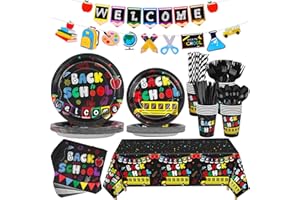 durony 195 Pieces Back to School Party Tableware Set Serves 24 Guests Disposable Back to School Party Plates and Napkins Welcome Back to School Party Supplies Decorations