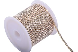 KAOYOO 10 Yards 2MM Crystal Rhinestone Close Chain Trim for Sewing Crafts,DIY Decoration(Gold)