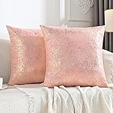 JELLYMONI Sparkling Decorative Pillow Covers Set of 2, Gold Glitter Throw Pillows Cover 18 x 18 Inch for Living Room Bed Sofa Couch, Morden Home Luxury Decor(18x18in,Gold Pink)
