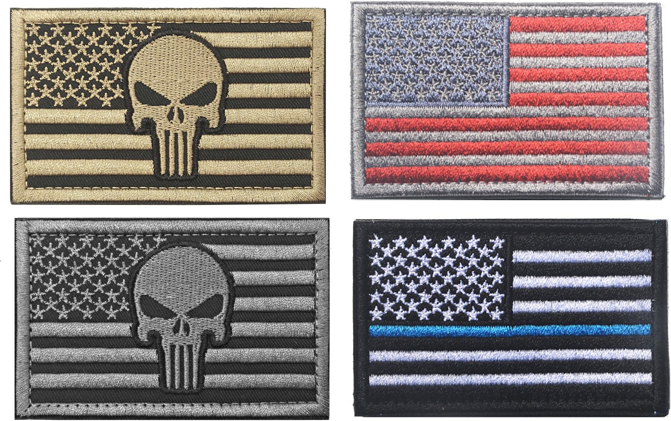 US Flag Patches, American Flag USA Flag Punisher Patches Tactical Tags Patch Military Patch Embroidered Border America Military Uniform Emblem Morale Patch, 4pcs