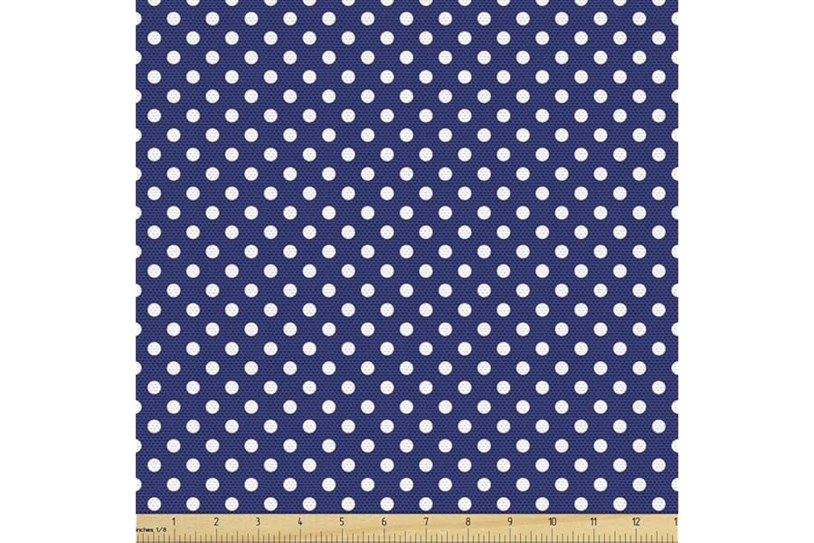 Ambesonne Polka Dot Fabric by The Yard, Old Fashioned Polka Dots Pattern in Marine Colors Retro Nautical Inspiration, Decorative Fabric for Upholstery and Home Accents, 3 Yards, Indigo White