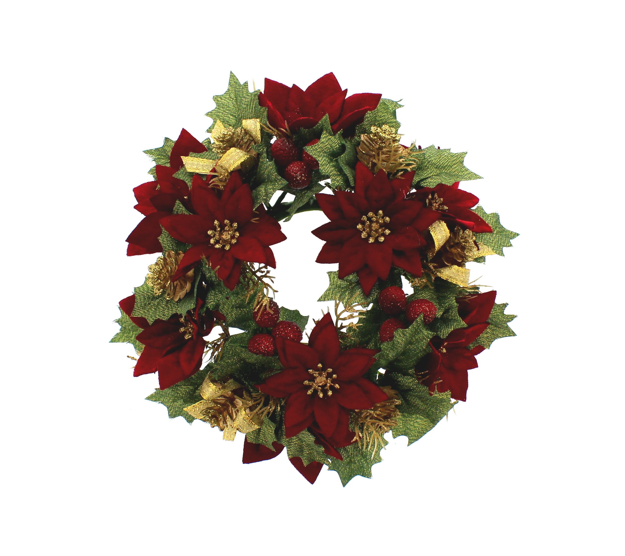 Festive Productions Candle Ring with Velour Poinsettias, Burgundy