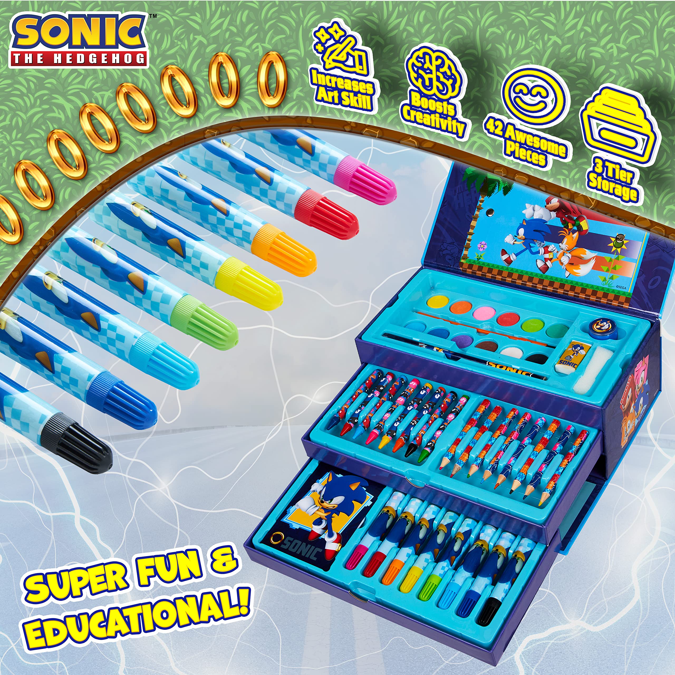 SONIC THE HEDGEHOG Colored Pencils Art Supplies Kids Drawing Kit School Supplies Set Coloring Painting Drawing Pencils Crayons Gifts for Boys