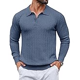 COOFANDY Men's Knit Polo Sweater Long Sleeve Quarter Button Polo Shirts Casual Ribbed Collared Shirt Golf Pullover Sweaters