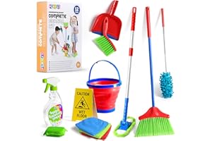 Play22 Kids Cleaning Set 12 Piece - Toy Cleaning Set Includes Broom, Mop, Brush, Dust Pan, Duster, Sponge, Clothes, Spray, Bucket, Caution Sign, - Toy Kitchen Toddler Cleaning Set - Original