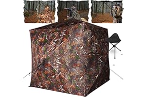 REAWOW Hunting Blind 270 Degree See Through Hunting Ground Blinds Camouflage for Deer Turkey Hunting 2-3 Person Noise Free Durable Pop Up with Carrying Bag