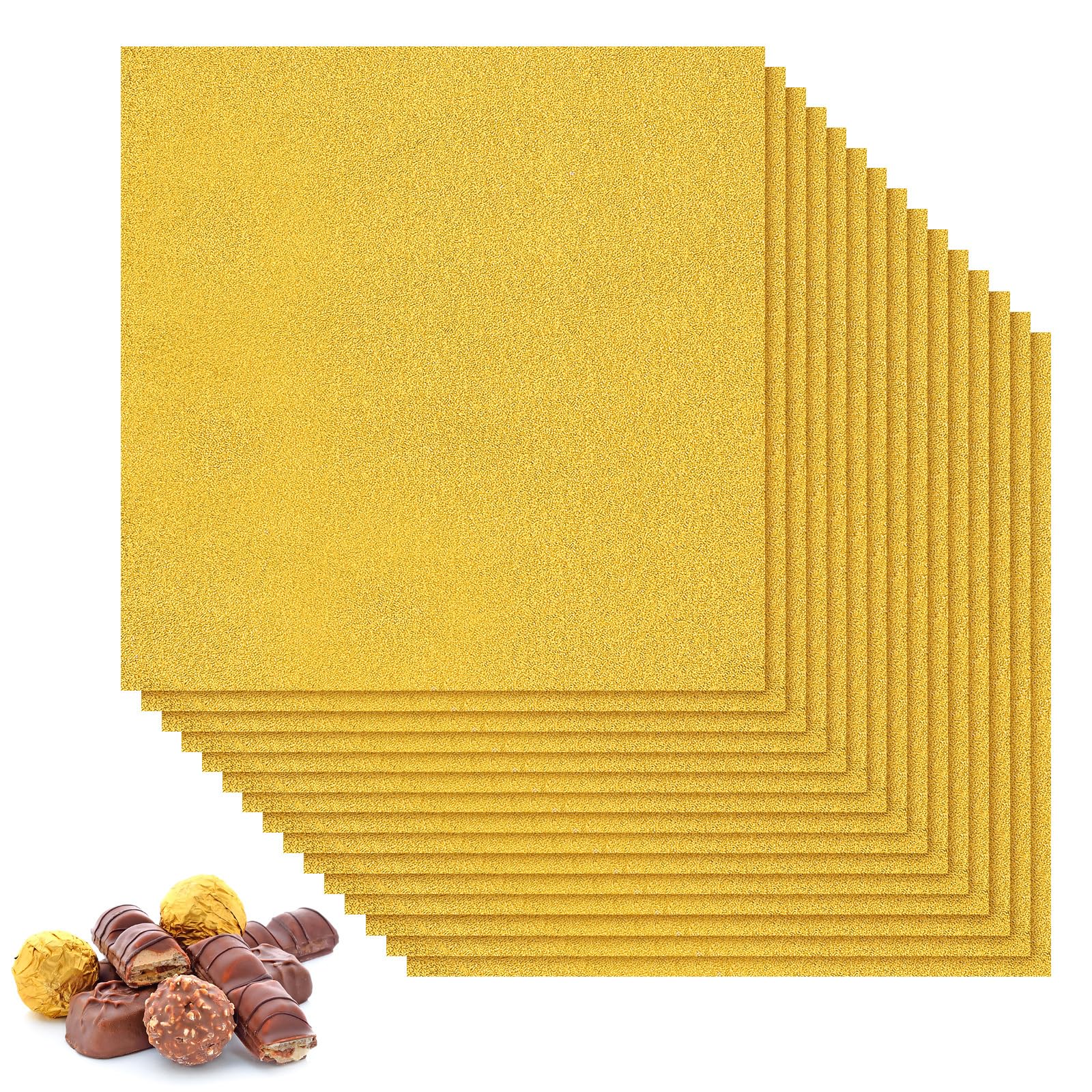 Luxshiny Colorful Wrapping Paper Aluminum Foil Candy Wrappers 200pcs Gold Aluminum Foil Chocolate Packaging for Home Party (15x15cm)