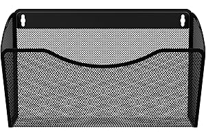 EasyPAG Wall File Organizer Single Pocket Mesh Hanging File Folder Organizer for Letter/A4 Size Folders Wall Mounted Vertical Mail Holder for Paperwork, Office, Home, School, Black