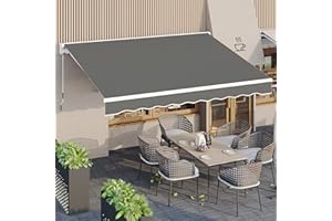AECOJOY 13'×10' Manual Retractable Awning Sun Shade Patio Awning Cover Outdoor Patio Canopy Sunsetter Deck Awnings with Manual Crank Handle, Grey