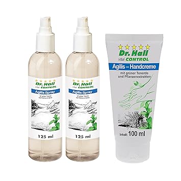 2x Agilis-Spray, 125 ml + Agilis-Handcreme, 100 ml mit Kräuterextrakten für die Haut an Knie, Füße, Rücken, Nacken oder Schul