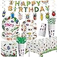 Xenorik Bug Birthday Party Decorations for Kids, Garden Nature Themed Insect Party Supplies for Birthday Baby Shower, Paper Plates, Cups, Napkins, Banner, Swirls, Tablecloth, Cutlery, Serves 24