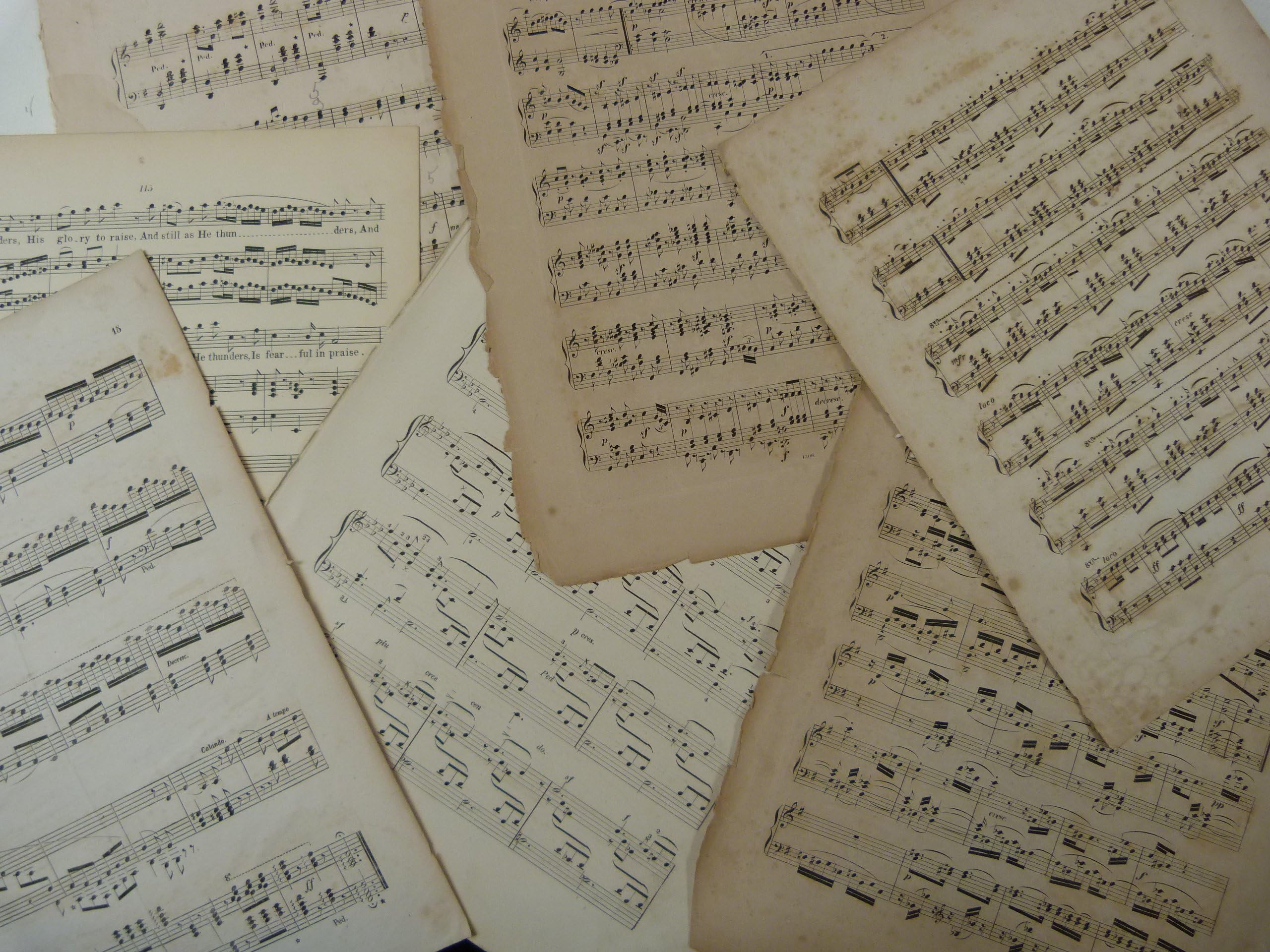 antique music paper circa 1860 , 10 SHEETS for craft origami card making etc ?