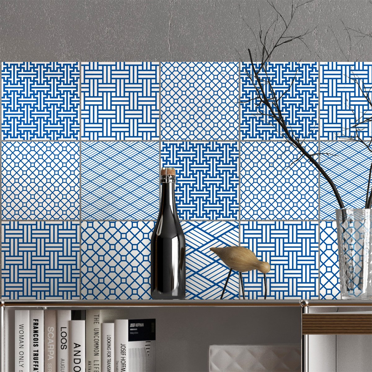 Ambiance Sticker Self-Adhesive Decorative Wall Decal Cement Tile for Bathroom and Kitchen Finlande - Pack of 9 Stickers of 20 x 20 cm