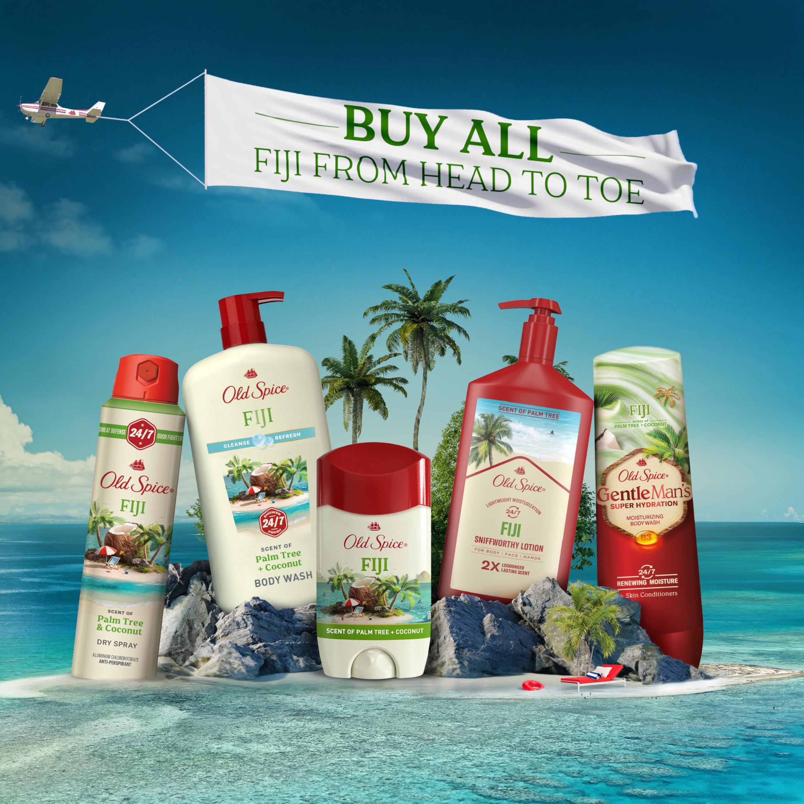 Old Spice Antiperspirant Deodorant for Men, 24/7 Sweat and Odor Protection, Advanced Skin Conditioners, Fiji with Palm Tree Scent, Invisible Solid, 2.6 oz (Pack of 2)