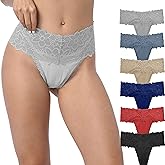 Umiehary High Waist T Back Lace Fashion & Retro Thick Band Women Thongs with Multiple Colors Plus Size