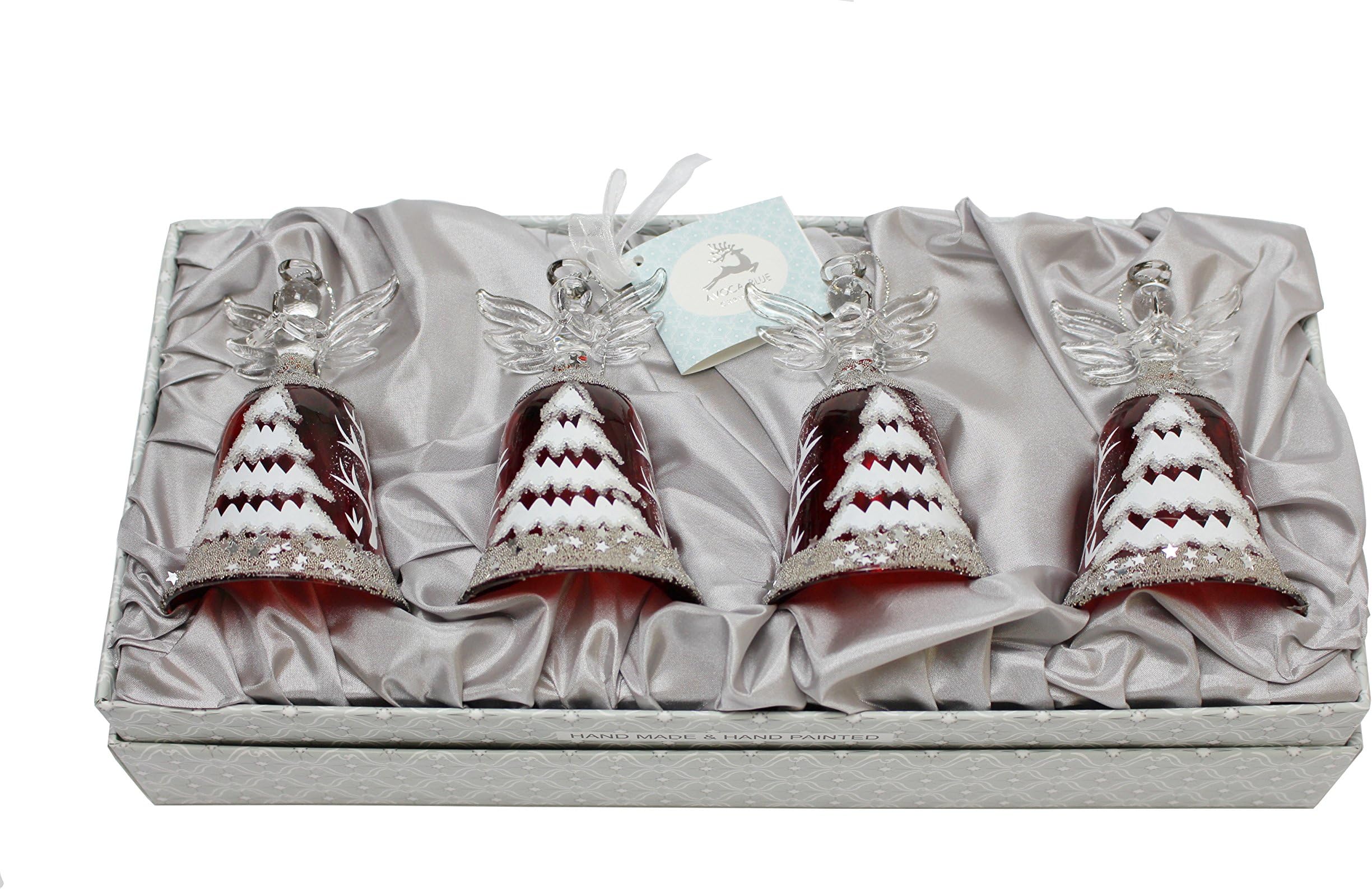 Red and White Sparkle Angel Christmas Tree Decorations (Set of 4)