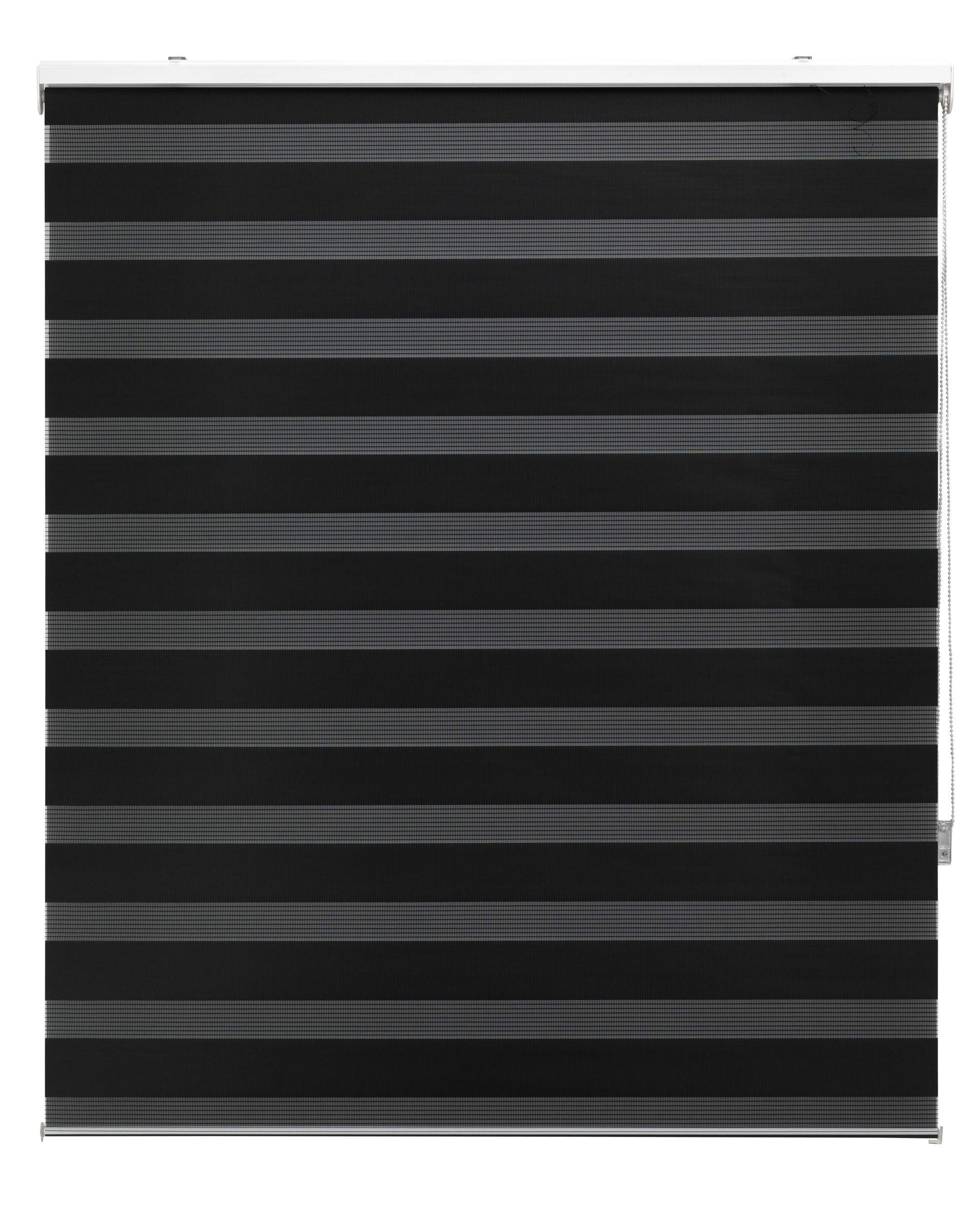 Blindecor | Night and Day Roller Blind to Measure | Double Layer | Black | 120 x 180 cm (W x H) Fabric Size 117 x 175 cm | Window Blinds