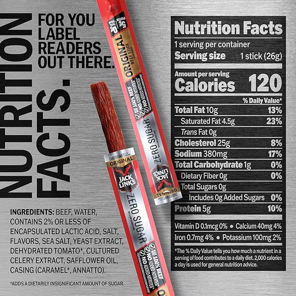 JACK LINK’S ORIGINAL ZERO SUGAR BEEF STICKS – (20 PACK) 0.92 OZ MEAT STICKS – READY TO EAT PROTEIN SNACKS – 5G PROTEIN PER SERVING – MADE WITH 100% REAL BEEF