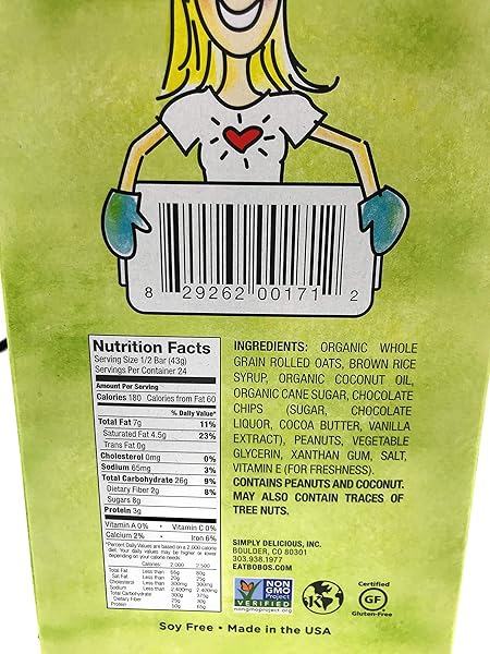 BOBOS OAT BARS PEANUT BUTTER CHOCOLATE CHIP OAT BAR 3 OZ (PACK OF 12)