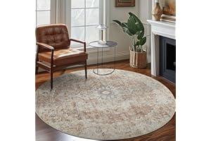jinchan Round Rug 8ft Washable Rug Area Rug Vintage Rug Indoor Floor Cover Print Distressed Brick Red Carpet Multi Circle Rug 8' Round Chenille Accent Rug Kitchen Living Room Bedroom Dining Room