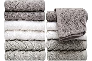 PH PLEASANT HOME Pleasant Home Wash Cloths Set - 12 Pack (12” x 12”) – 488 GSM- 100% Ring Spun Cotton Wash Cloth - Super Soft and Highly Absorbent Face Towels (Gradient Greys, Chevrons)