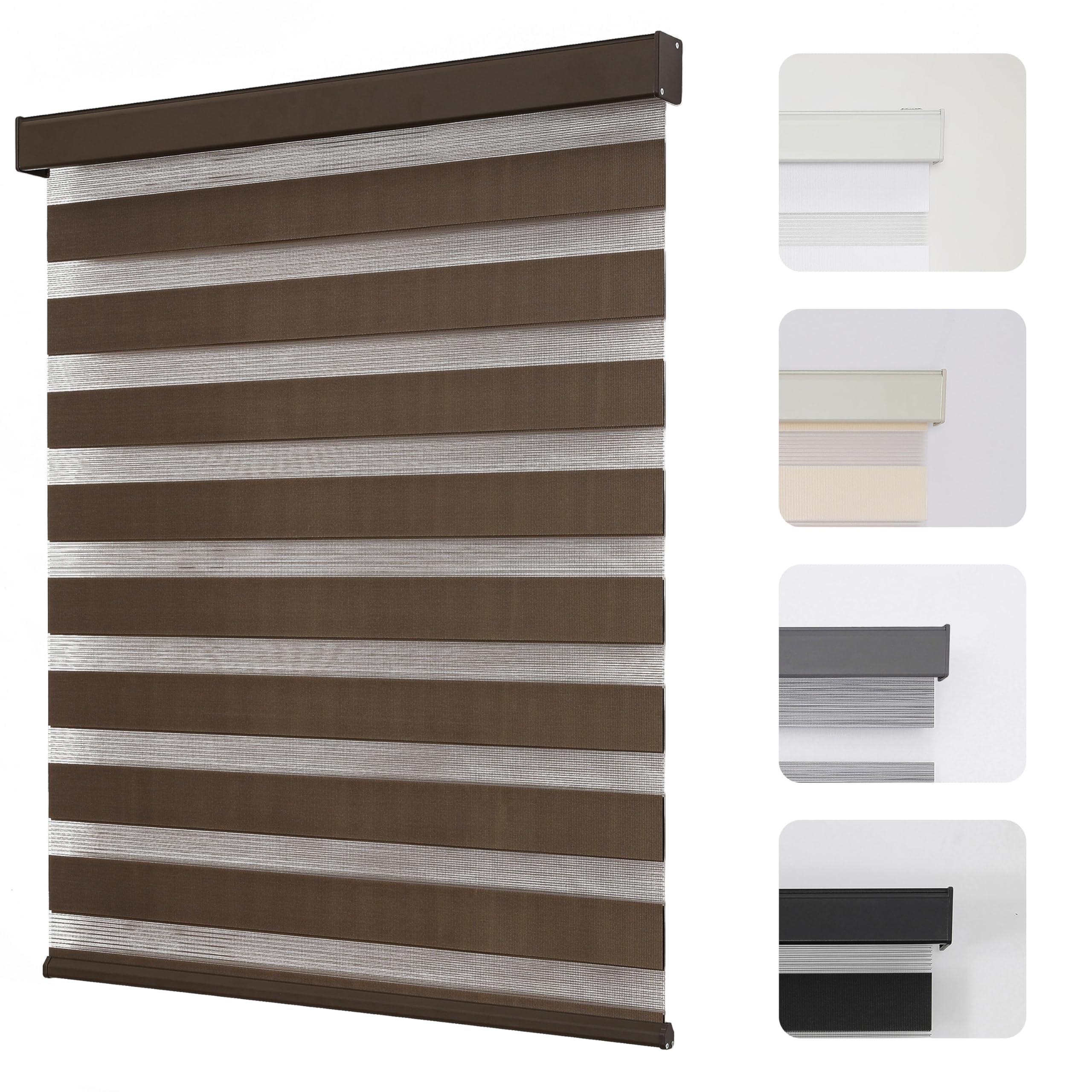 Photo 1 of Joydeco Cordless Zebra Blinds for Windows, Dual Layer Light Control Window Blinds with Light-Proof Aluminum Cover, Free-Stop Roller Shades for Home & Office (Coffee,36" W x 75" H)