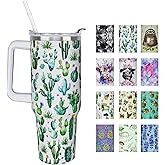 SGQJDPMC 40 oz Cactus Tumbler With Handle and Straw Lid - Steel Insulated Travel Coffee Cup - Cactus Lover Gift